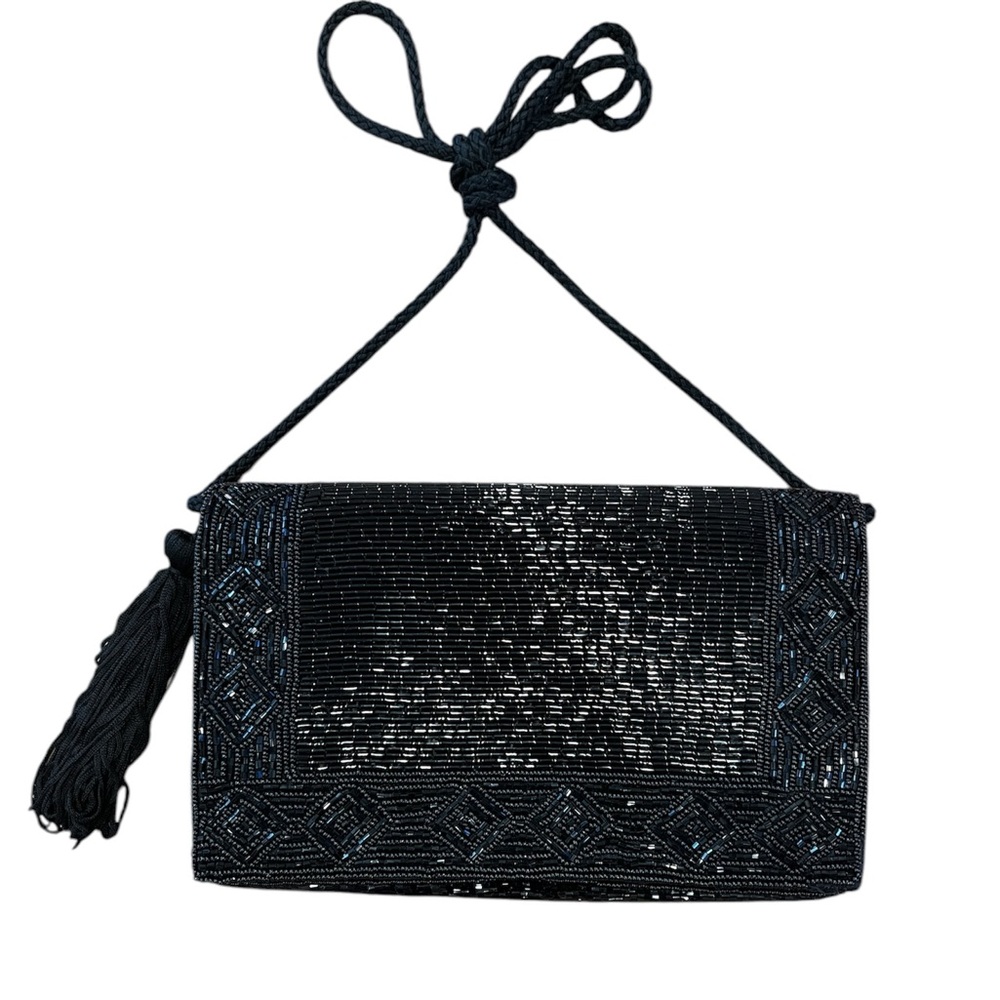 Saks Fifth Avenue Vintage Beaded Evening Clutch Purse - Black